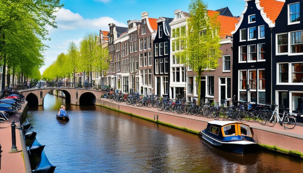 Biking through the canals of Amsterdam